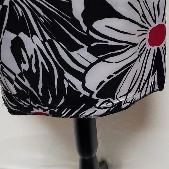 VINTAGE 90s Chico's Black Fuschia Satin Abstract Floral V-neck Shift Dress - Picture 5 of 11